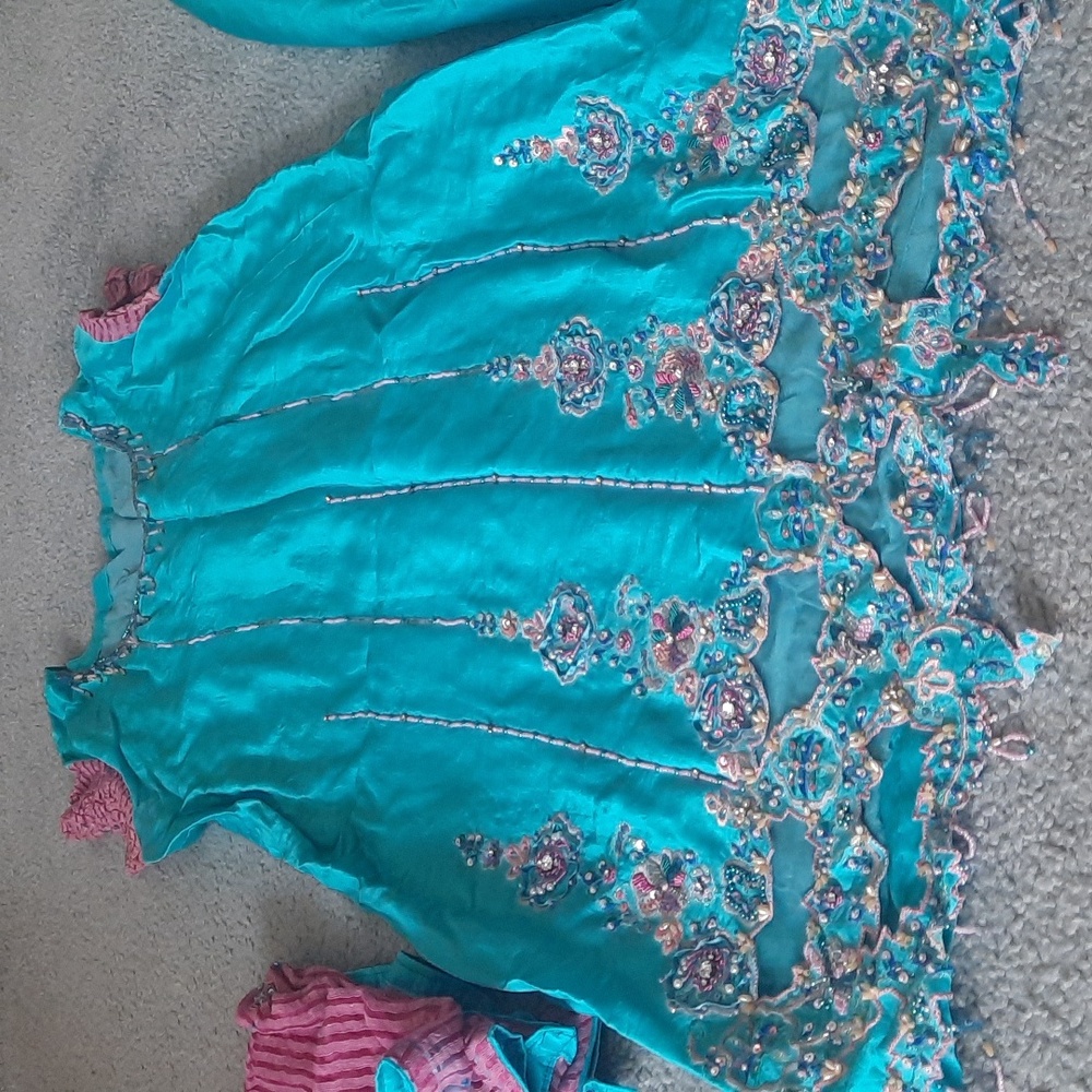 Aqua and pink salwar kameez